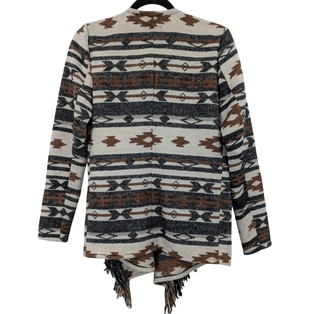 Southwestern Aztec Fringe Cardigan Women Size S Drape Rustic Boho Western Cozy - Picture 2 of 8